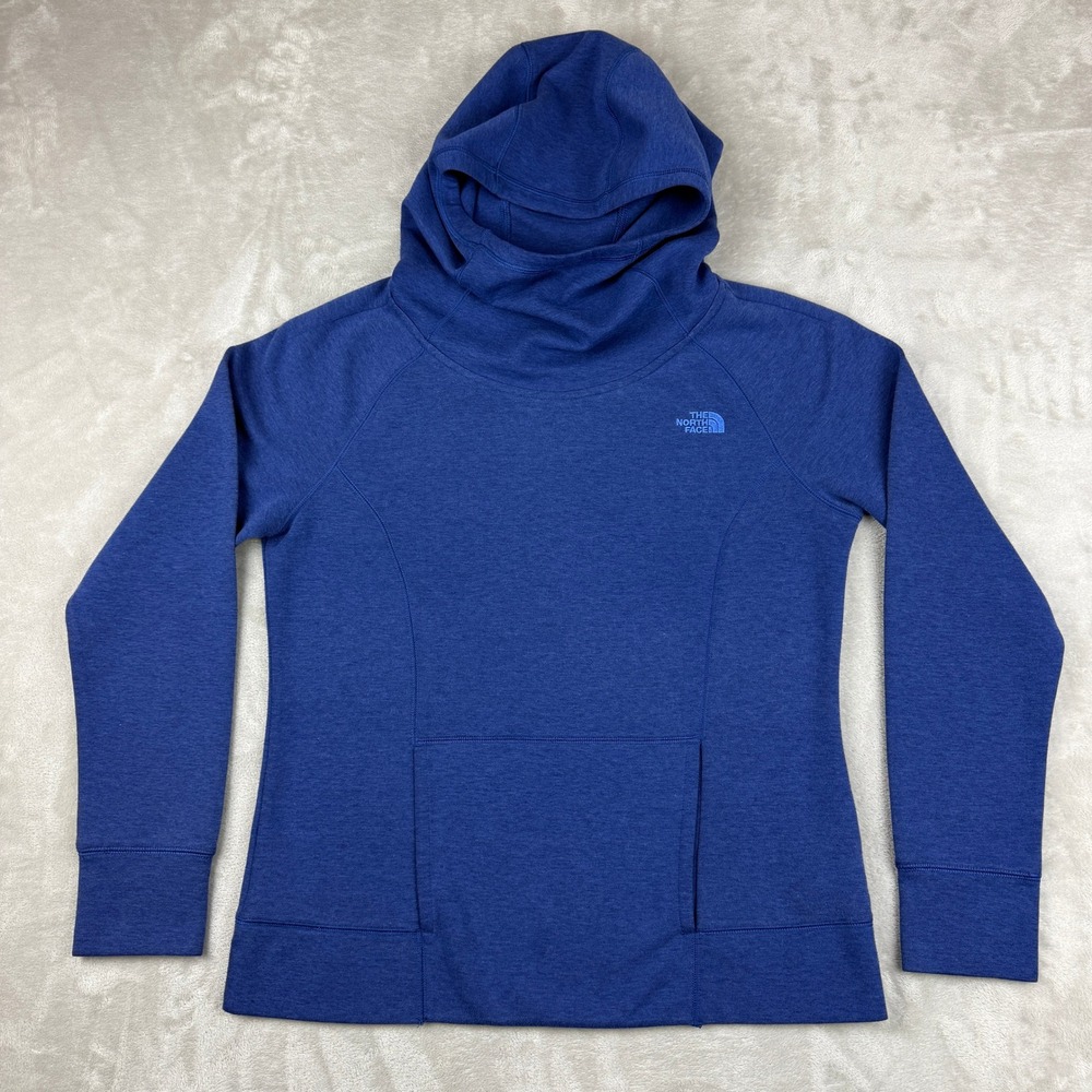 The North Face Hoodie Womens L Blue Thumbholes Outdoors Pullover Sweatshirt EUC